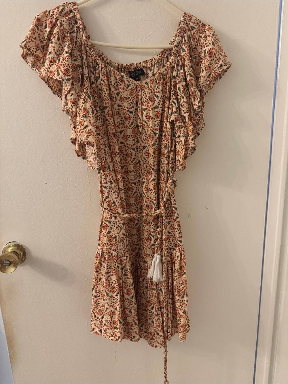 Rachel Zoe Cream Mini Dress with Rust and Green Floral Print